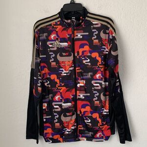 Adidas Men’s Black Red Graphic Zip Full Pockets Lightweight Jacket Size S